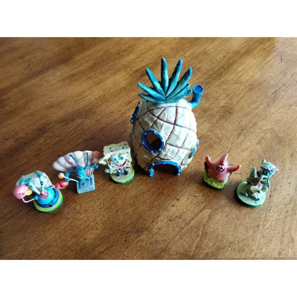 Lot 6 Sponge Bob Aquarium Ornament Pineapple Plankton Mr Krabs Patrick Squidward